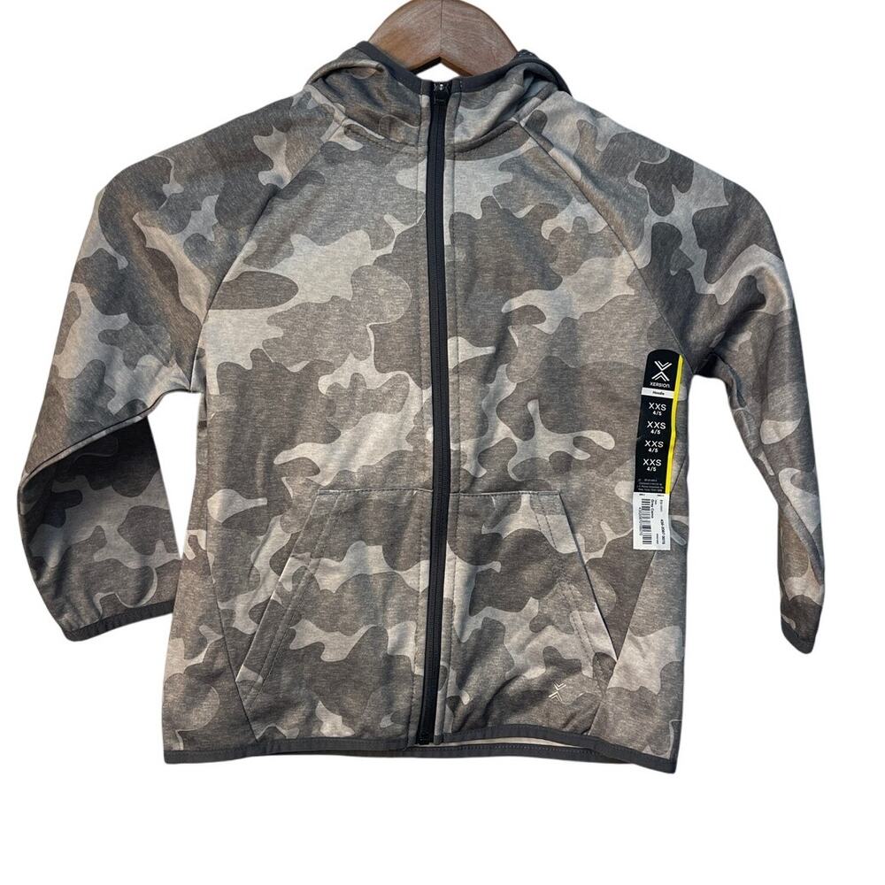 Xersion Kids Grey Camo Quick-Dri Full-Zip Hoodie Jacket XXS 4/5 F21818
